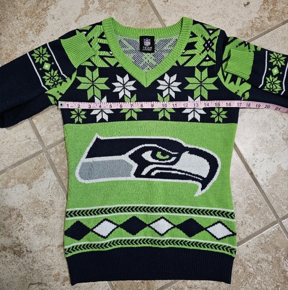 Seattle Seahawks Medium NFL Ugly Christmas Sweater Green Navy Rare Fan Gear - Picture 6 of 7
